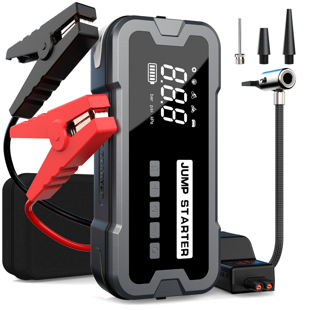 Popular cross-border car emergency jump starter models: large capacity air pump and ignition combo